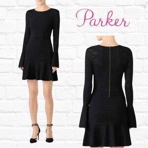 PARKER Black Mini Dress S Lois Knit Bell Sleeve Ruffle Grunge Whimsy Evening